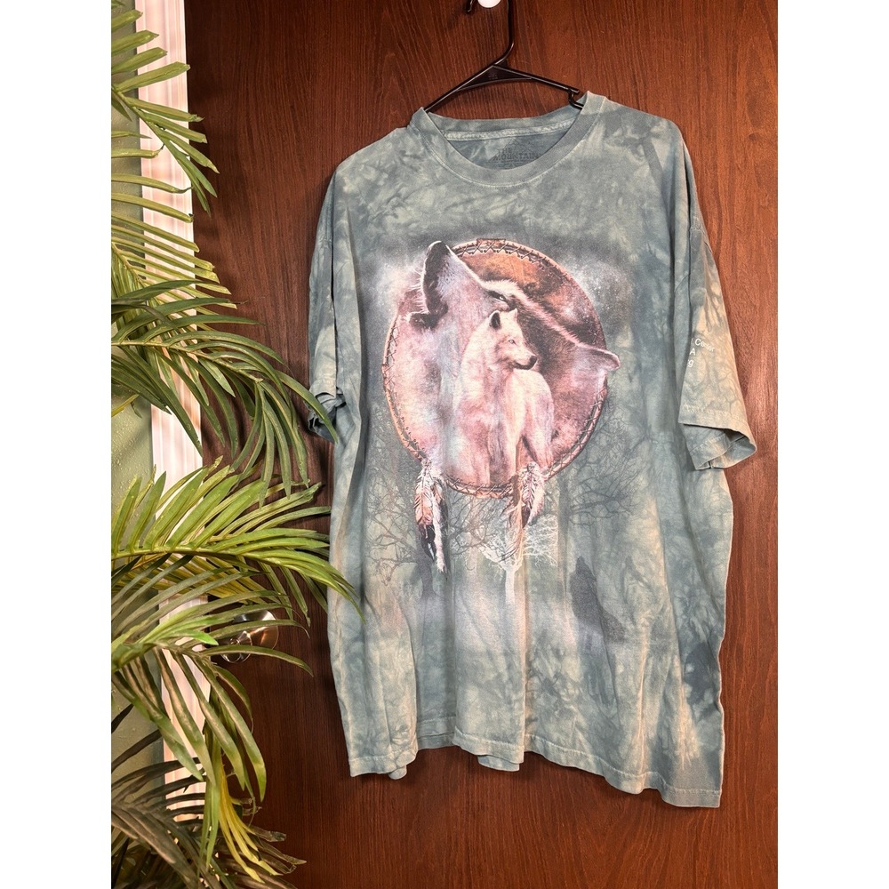 The Mountain Wolf Tie Dye Graphic T Shirt Blue Green Dreamcatcher Tee Size XL